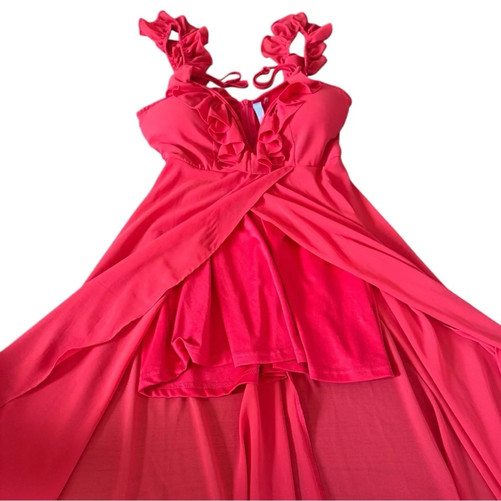 Orange Tiered Ruffled Halter Dress for Weddings - Picture 5 of 10